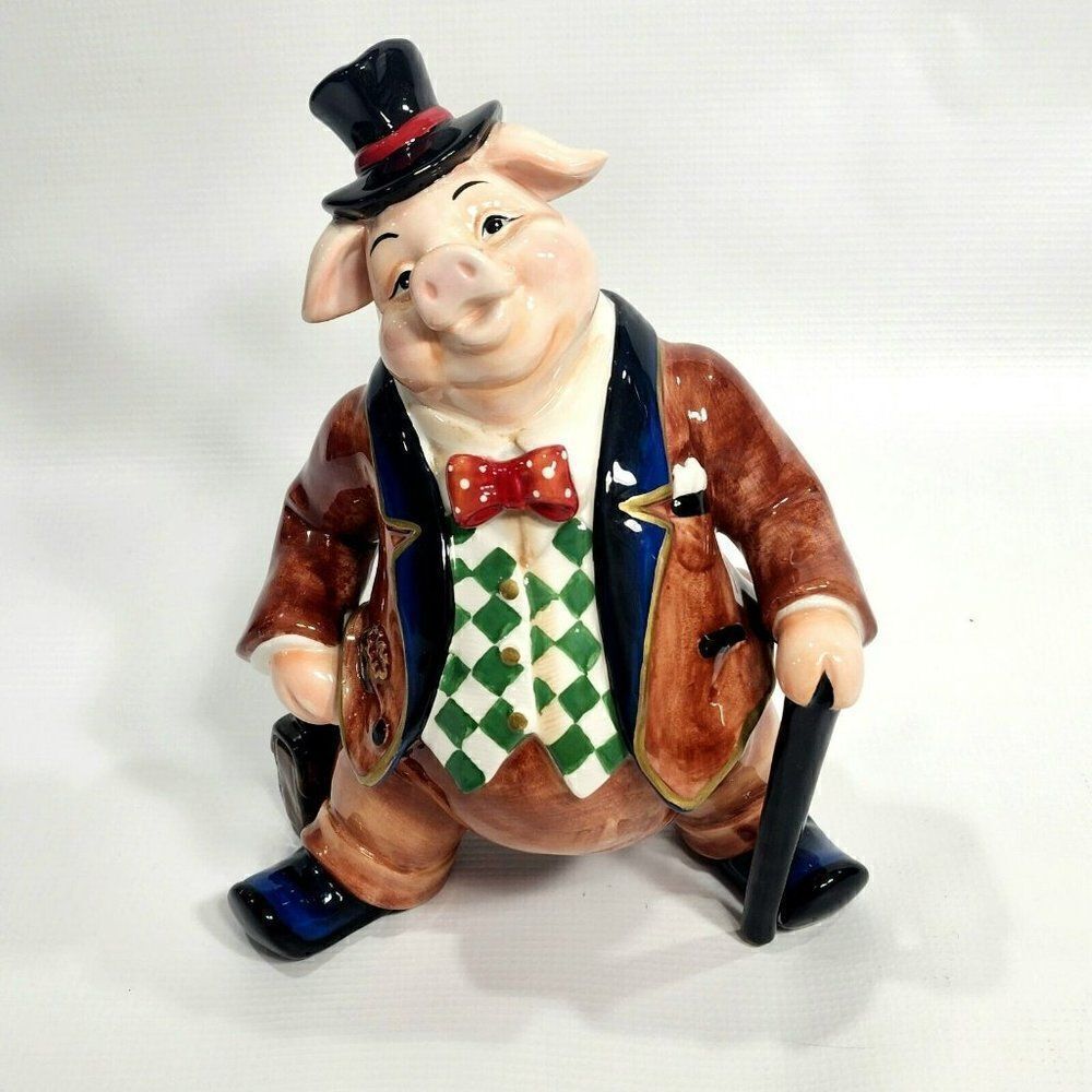 Mr. Pig in Suit‎ 9.5" Ceramic Glazed Pig Figurine Statue